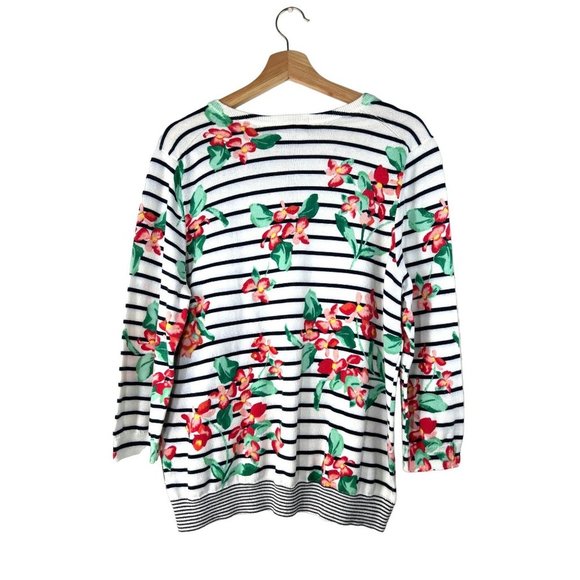 Land’s End Floral Striped Sweater Top Size Large - Picture 2 of 8